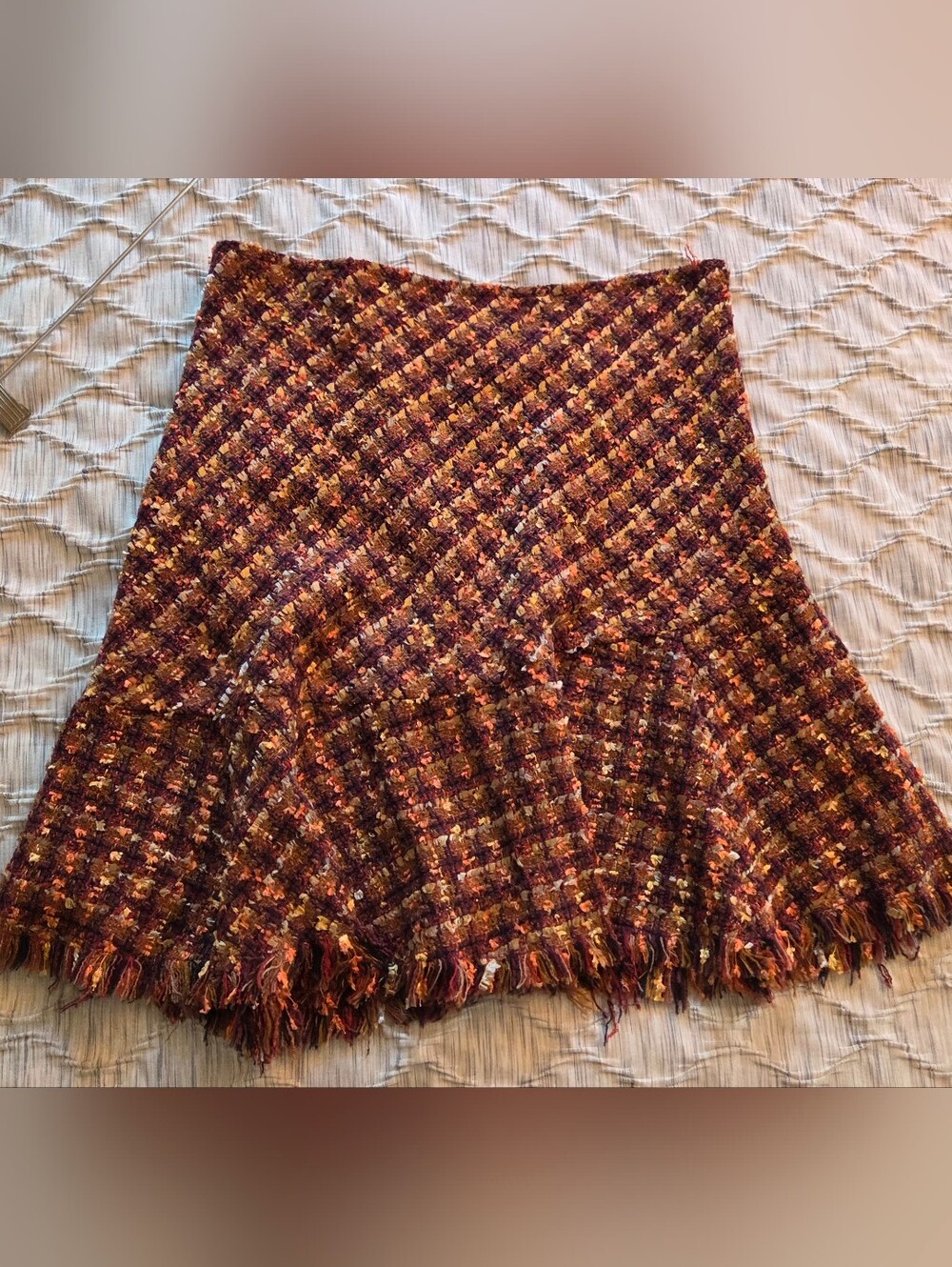 Textured Fall Tweed Fringe Skirt